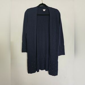 Chicos Pleated Faux-Pearl Longline Cardigan